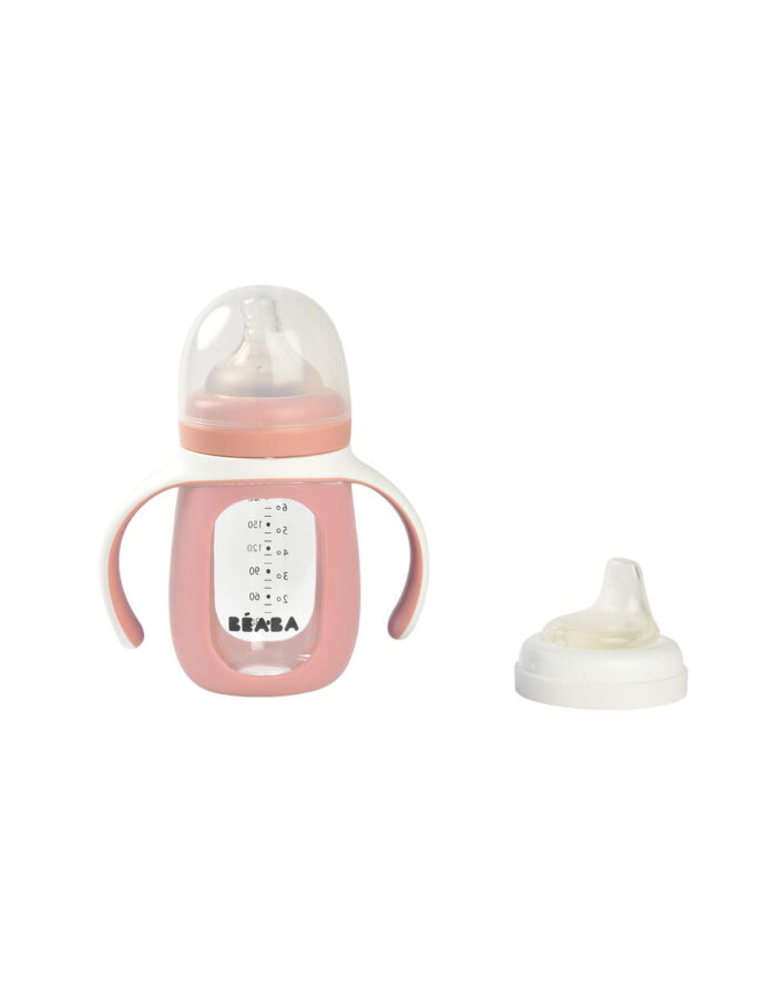 Biberon Verre d'apprentissage 2 en 1 - 210 ml + housse silicone (Béaba)