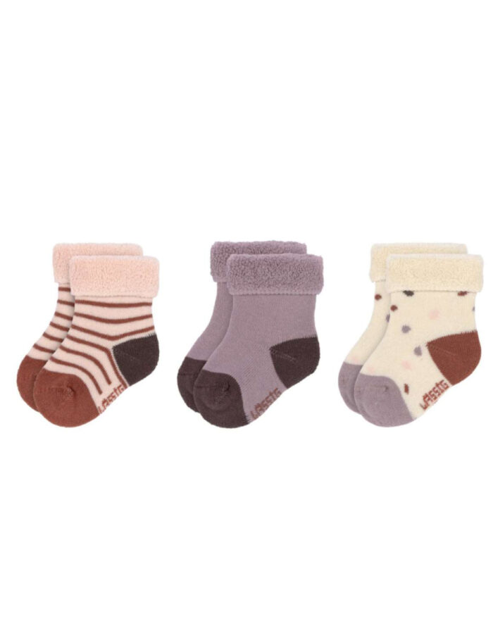 Chaussettes Nouveau-né (3 pcs) GOTS, Tiny Farmer Lilas (Lassig)