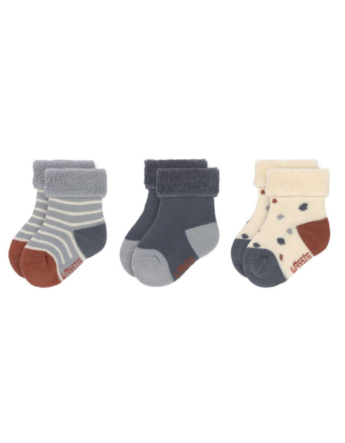 Chaussettes Nouveau-né (3 pcs) GOTS, Tiny Farmer bleu (Lassig)