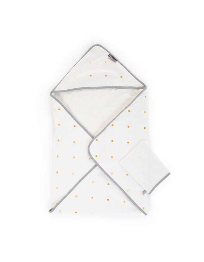 Cape de bain + gant - 80x80 cm jersey gold dots (Childhome)
