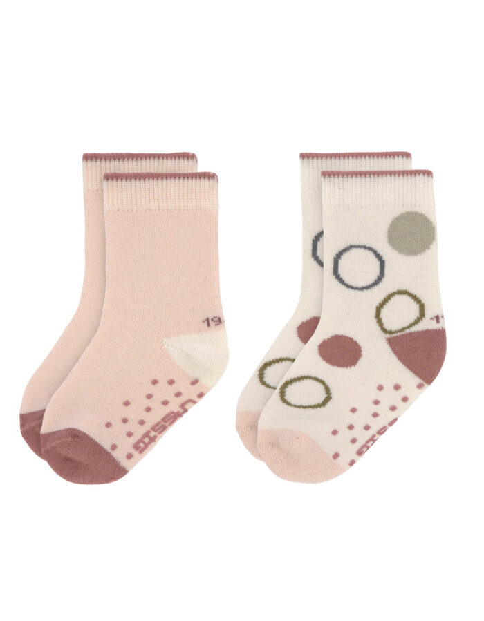 Chaussettes Antidérapantes Enfants (2 pcs) - GOTS, Cercles écru (Lassig)