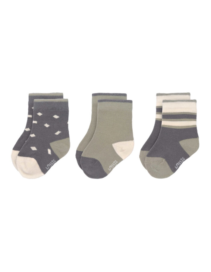 Chaussettes enfants (3 ps.) - GOTS, Anthracite Olive (Lassig)