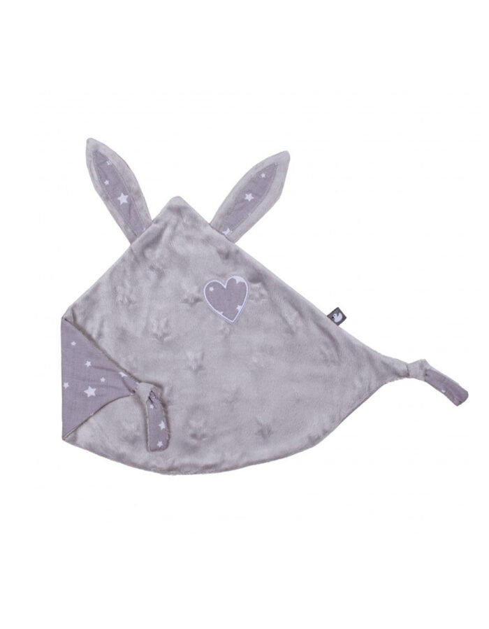 Doudou lapin petit cœur imprimé étoiles gris/blanc (BB&Co)