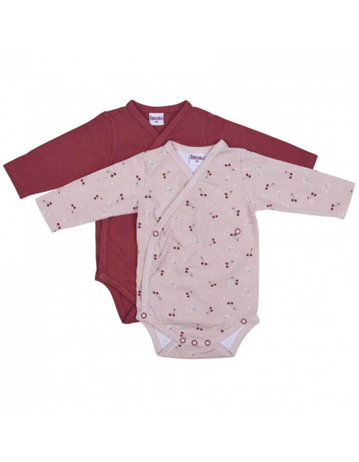 Lot 2 bodys croisés tomette + imp. cerises (BB&Co)