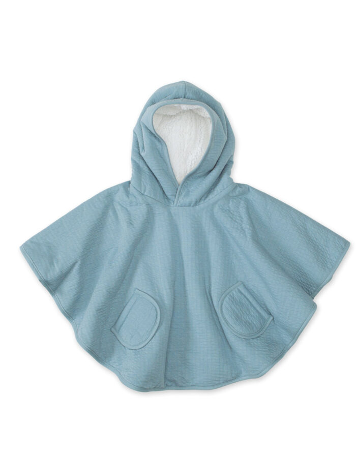 PONCHO DE VOYAGE 9-36m  tetra jersey + teddy bleu minéral (Bemini)