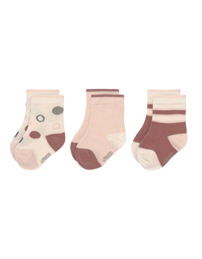Chaussettes enfants (3 ps.) - GOTS, Rose Poudré Rouille (Lassig)
