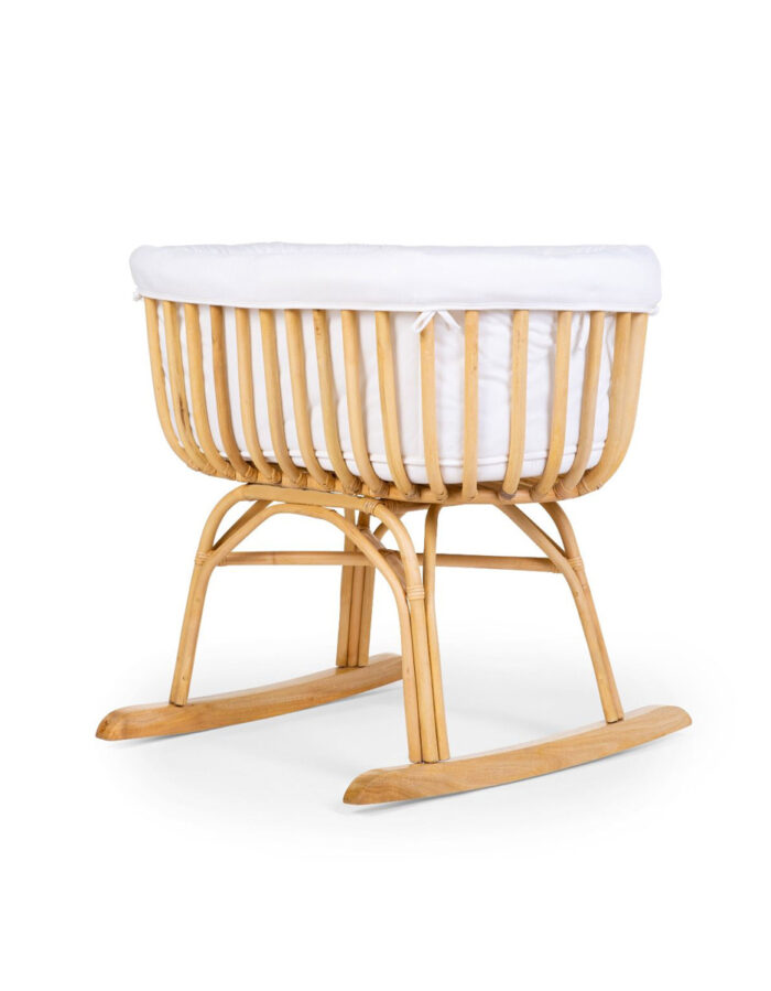 Berceau Rotin - Habillage Jersey Ecru - Pieds à Bascule (Childhome)