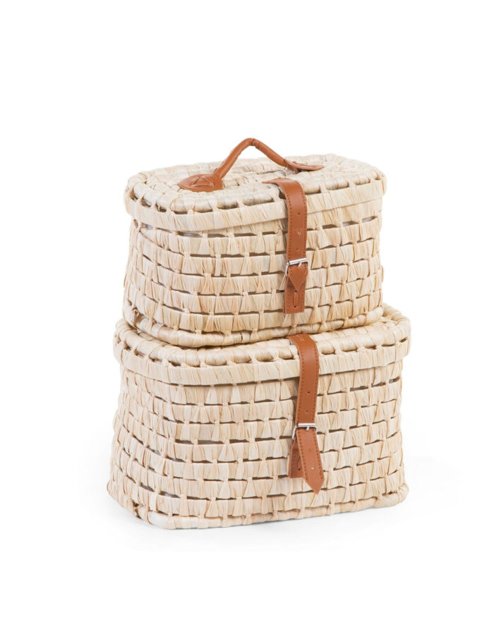 BOÎTES DE RANGEMENT + CEINTURES EN CUIR - FEUILLE MAÏS (Childhome)