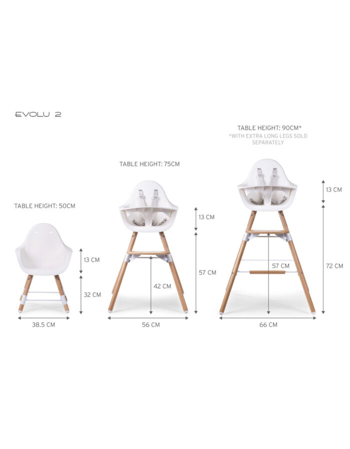Evolu 2 Chaise Haute - Réglable en Hauteur - Naturel Blanc (Childhome) – Image 2