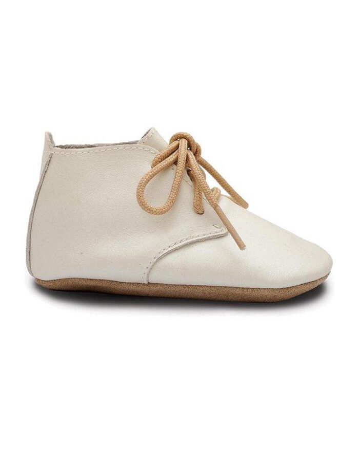 Chaussons en cuir soft soles - Bottine à lacets Desert  Perle (Bobux)
