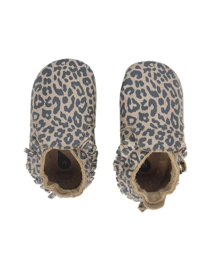 Chaussons en cuir soft soles - Mocassin Imprimé Léopard Doré (Bobux)