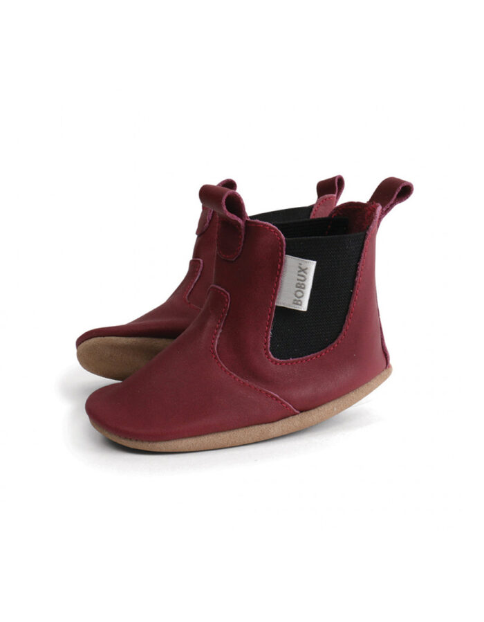 Chaussons en cuir soft soles - Bottine Jodphur vernis rouge (Bobux)