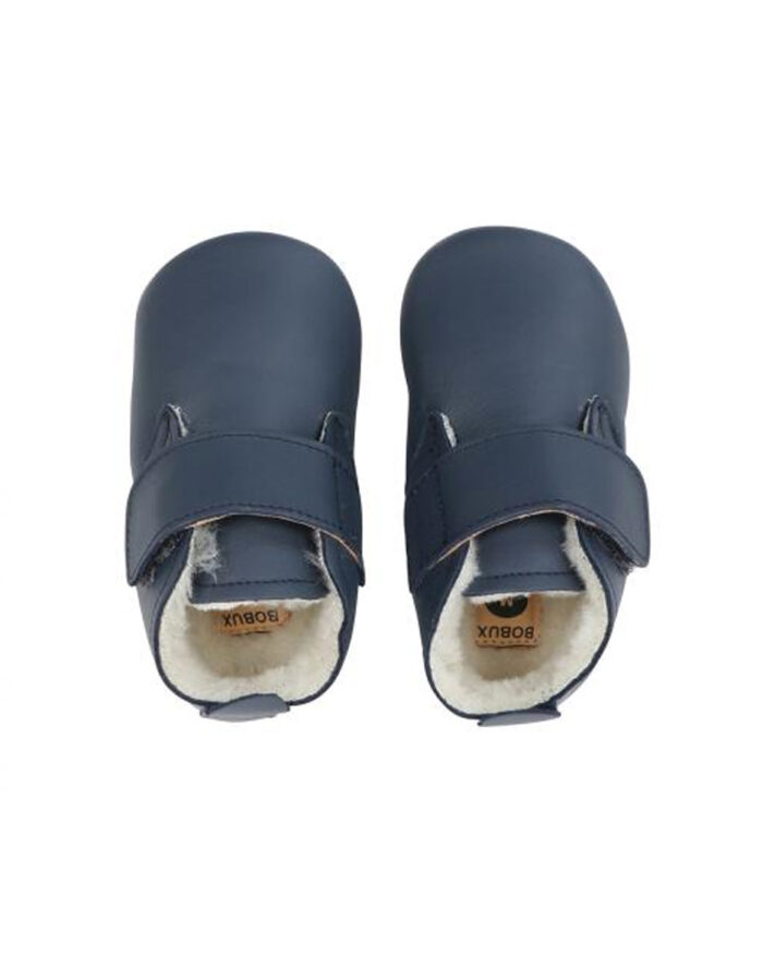 Chaussons en cuir soft soles - Bottine à scratch Fourrée  Desert Marine (Bobux)