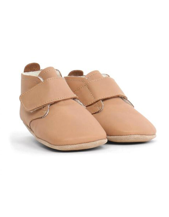 Chaussons en cuir soft soles - Bottine à scratch Fourrée  Desert Caramel (Bobux)