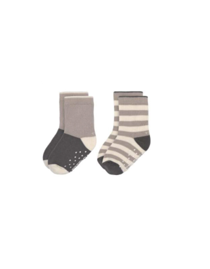 Chaussettes antidérapantes GOTS 2pcs assorties + anthracite/taupe (Lassig)