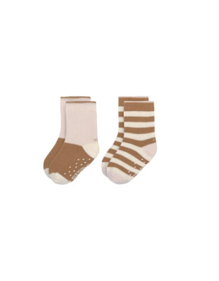 Chaussettes antidérapantes GOTS 2pcs assorties + rose poudré/caramel (Lassig)