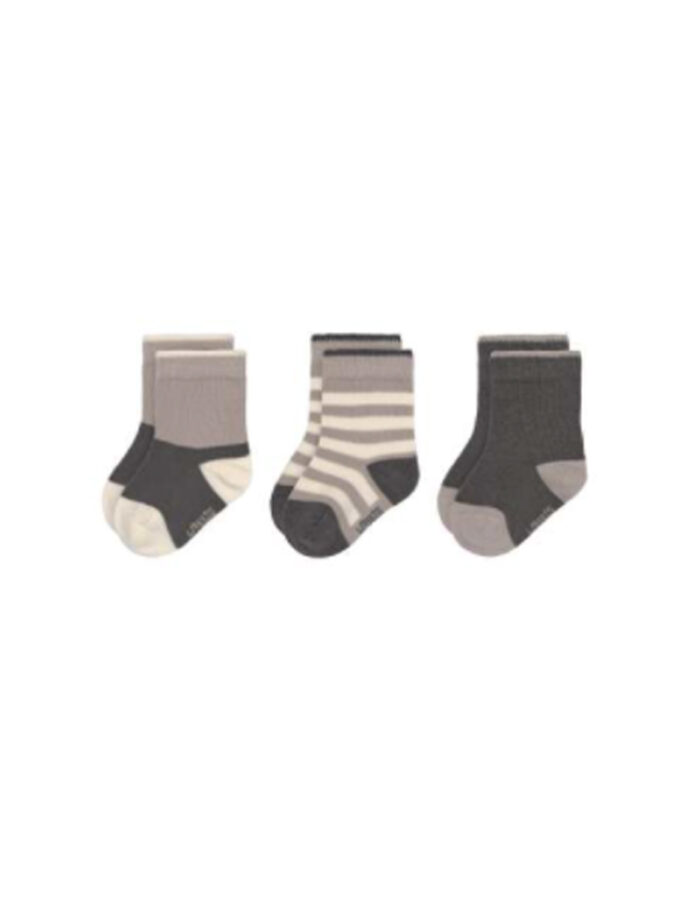 Chaussettes enfants (3 ps.) - GOTS, Anthracite/Taupe (Lassig)
