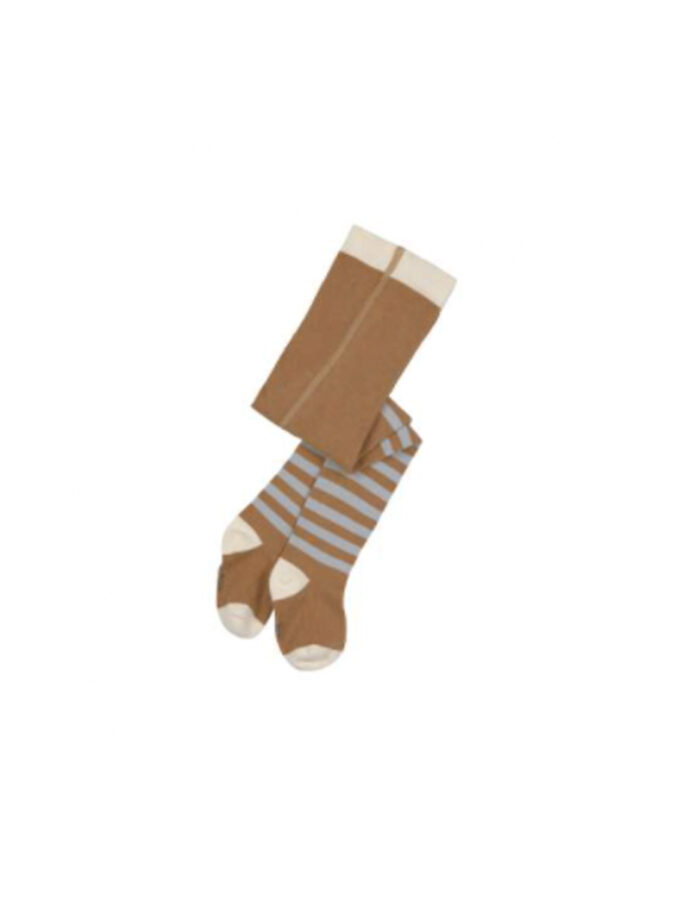 Collants Enfants GOTS, Semi rayé caramel bleu clair (Lassig)