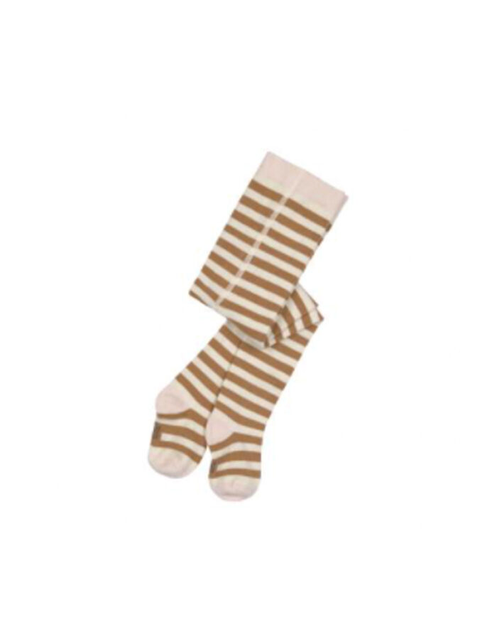 Collants Enfants GOTS, Rayures caramel blanc cassé (Lassig)