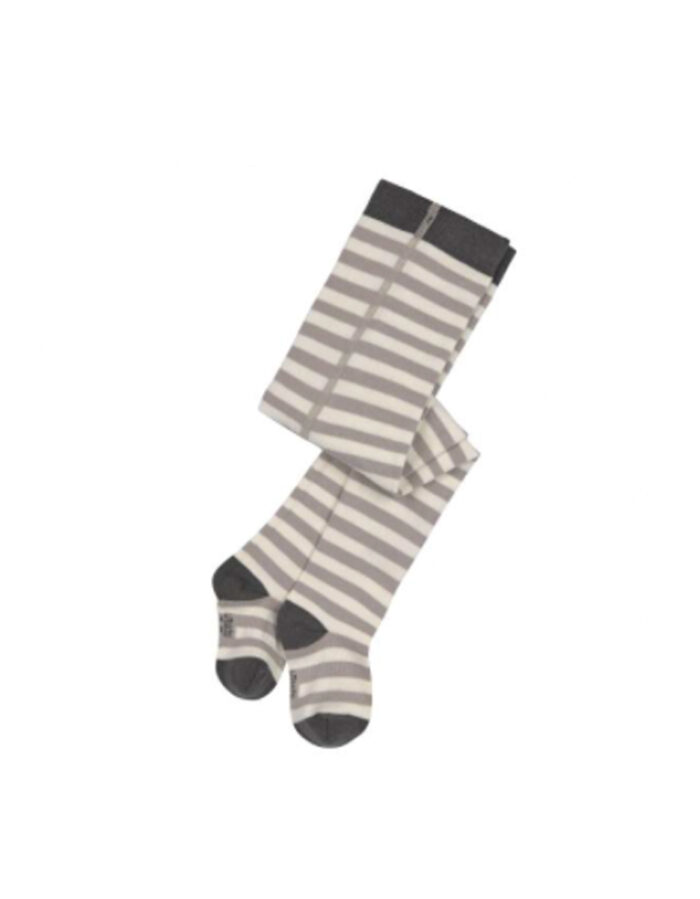 Collants Enfants GOTS, Rayures taupe blanc cassé (Lassig)
