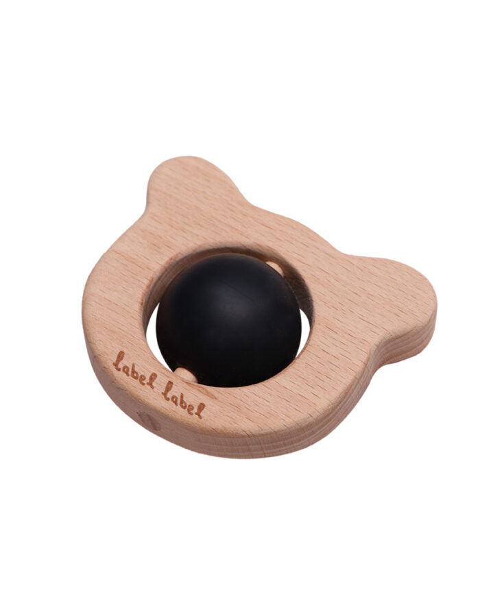 Teether Toy Wood & Silicone - Bear Head - Black (LABEL)