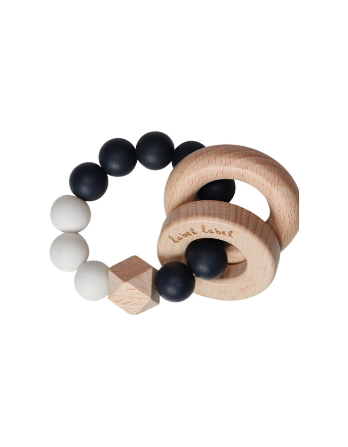 Teether Silicone & Wood - Beads - black & white (LABEL)