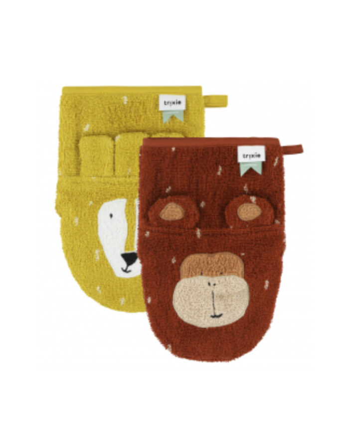 Gant de toilette 2-pack | Mr. Lion - Mr. Monkey (Trixie)