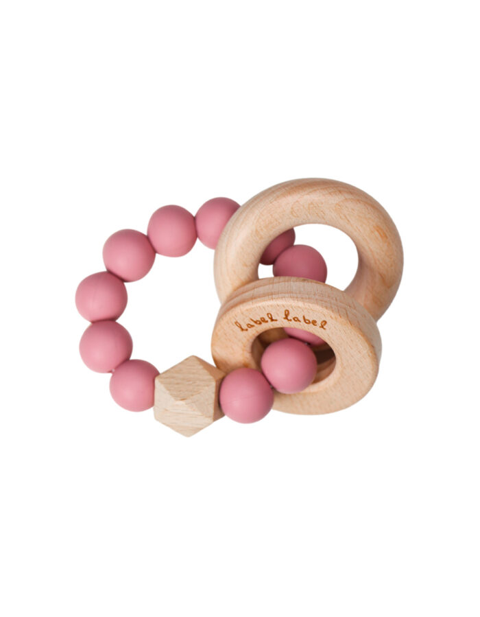Teether Silicone & Wood - Beads - Pink (LABEL)