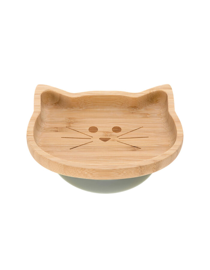 Assiette en bois de bambou avec ventouse, Little Chums Chat (Lassig)