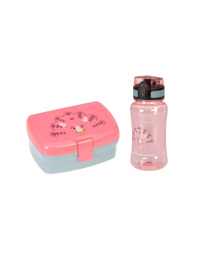 Set Boîte à Goûter et Gourde Enfants, Dino rose (Lassig)