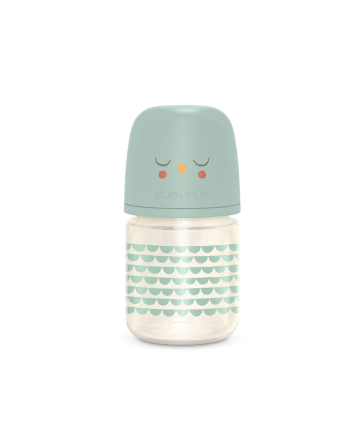 Biberon - BONHOMIA Bottle Glass sili. S - 120ml Feather Green (Suavinex)