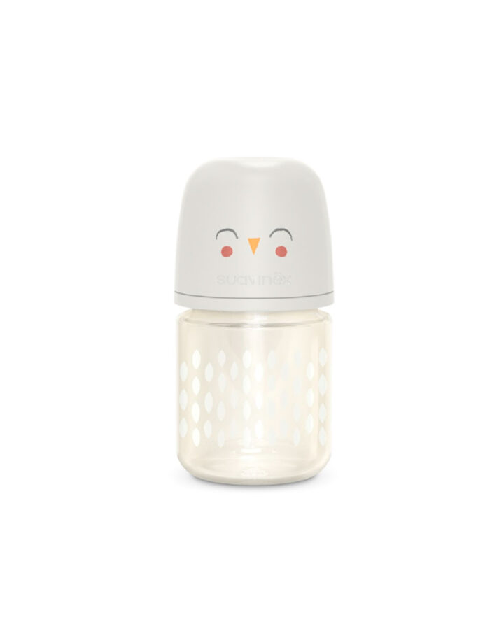 Biberon - BONHOMIA Bottle Glass sili. S - 120ml Feather Gris (Suavinex)