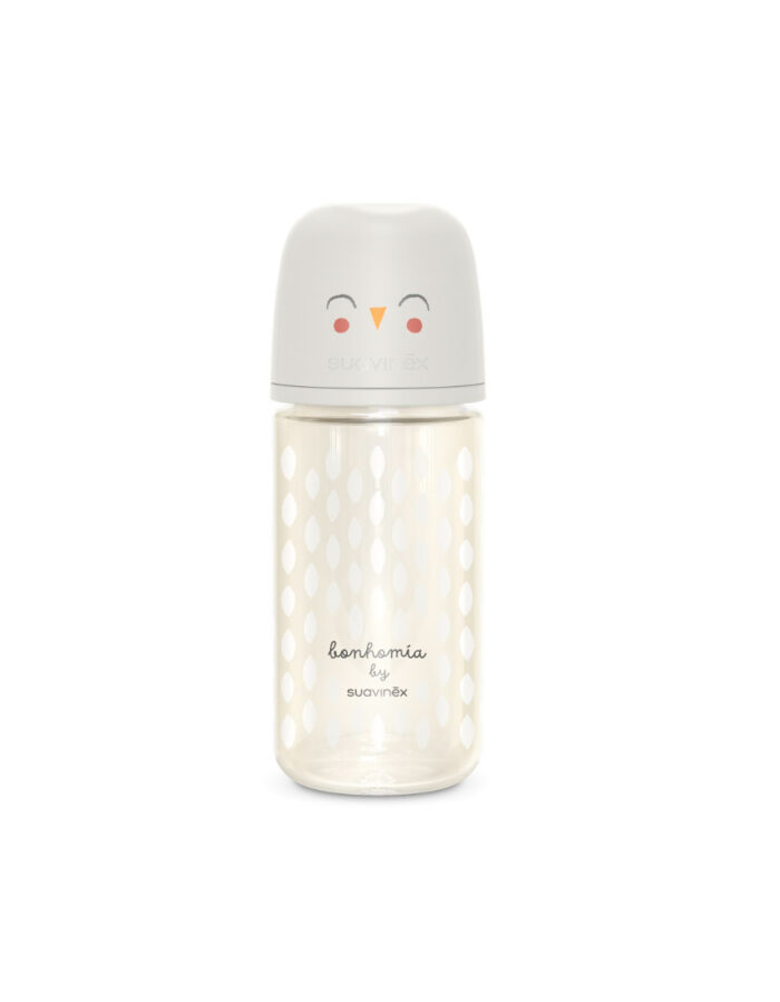 Biberon - BONHOMIA Bottle Glass sili. M - 240ml Feather Gris