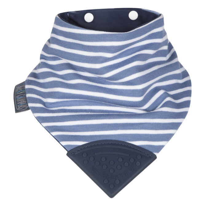 Bavoir-bandana avec embout de dentition rayé bleu (BB an Co)