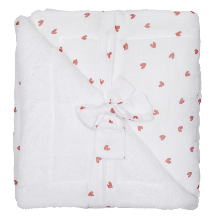 Couverture Luxe microfibre - Mon Petit Cœur - blanc / gaze imp. cœurs(BB and Co)