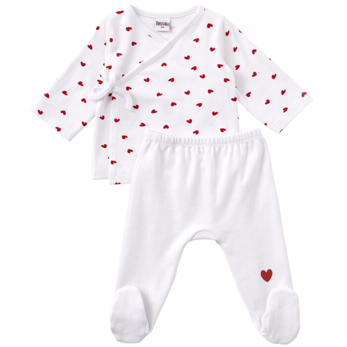 Ensemble cache-cœur + pantalon à pied blanc / imp. cœurs (BB and Co)