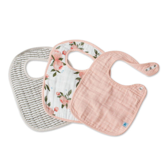 Set de 3 bavoirs en mousseline de coton - Watercolor Roses - Taille Unique - 100% coton (Little Unicorn)