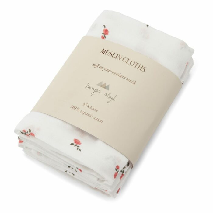 Lot de 3 tetras en tissu de mousseline - fleurs  (Konges Slojd)