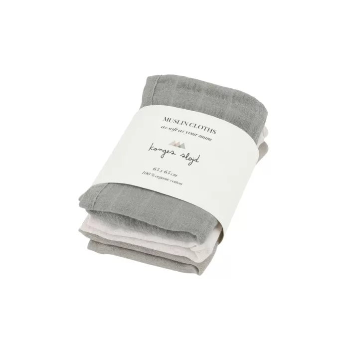 Lot de 3 tetras en tissu de mousseline- lime stone  (Konges Slojd)