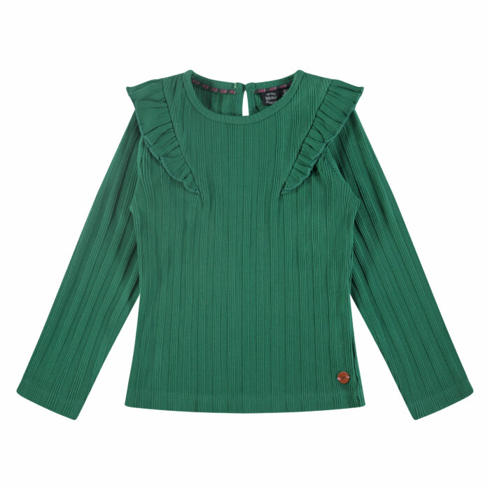 T-shirt fille longues manches avec volants vert  FW23  (Babyface)
