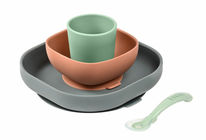 SET VAISSELLE SILICONE 4 PIÈCES MINERAL (Beaba)