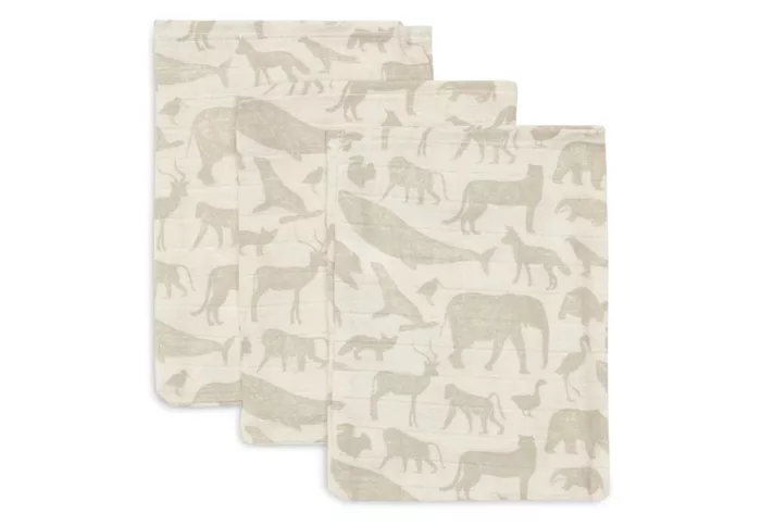 Gant de toilette gaze de Coton 15x20cm Animals Nougat (3p) (Jollein)