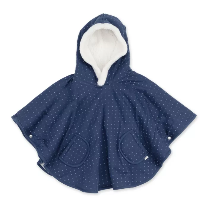 PONCHO DE VOYAGE 9-36m geometric print navy jersey + teddy (Bemini)