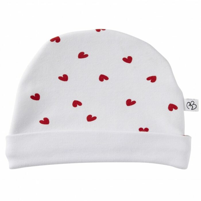 Bonnet doublé imp. cœurs / blanc (BB and Co)