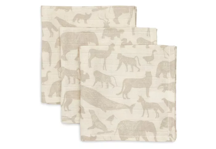Serviette Gaze de Coton 31x31cm Animals - Nougat - 3 Unités (Jollein)