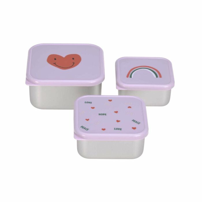 Boîtes à goûter enfants (Lot de 3) - Happy Coeur lavande (Lassig)