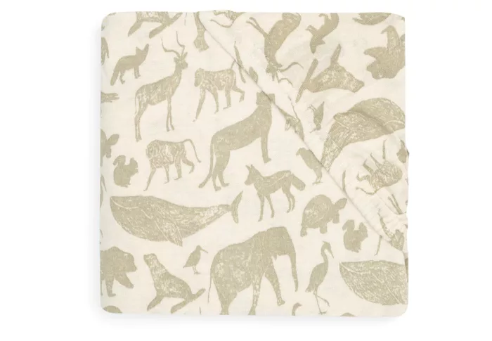 Drap-housse Jersey 70x140cm Animals - Olive Green (Jollein)