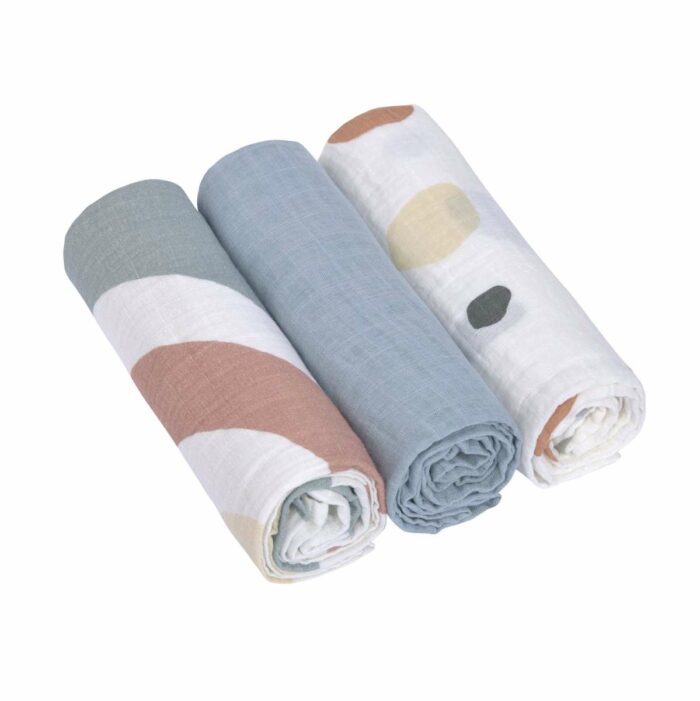 Langes mousseline (3 pcs) 85 x 85 cm - Arc-en-ciel, bleu clair (Lassig)
