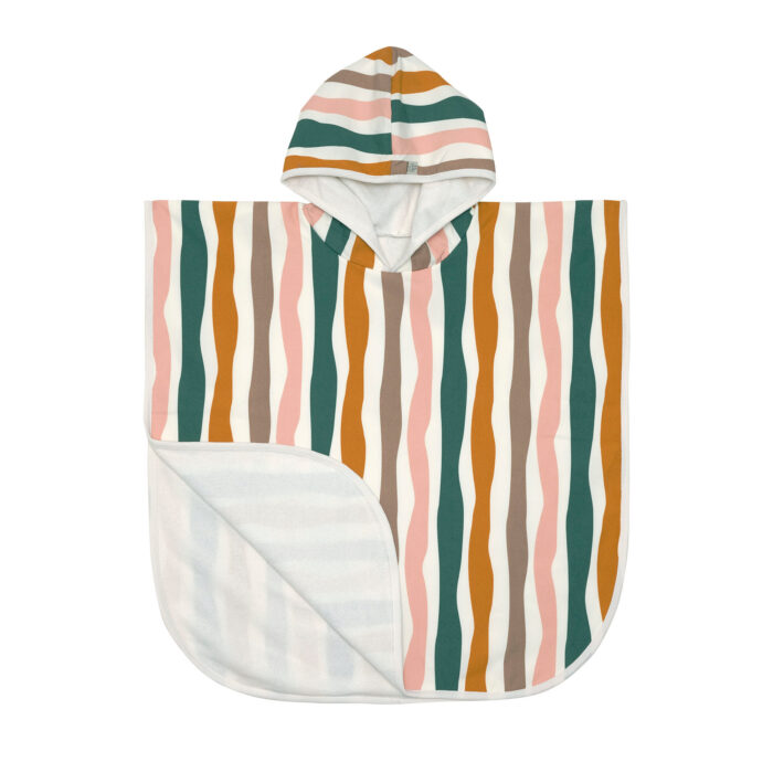 Poncho de plage anti-uv enfants - Vagues, rose blanc (Lassig)
