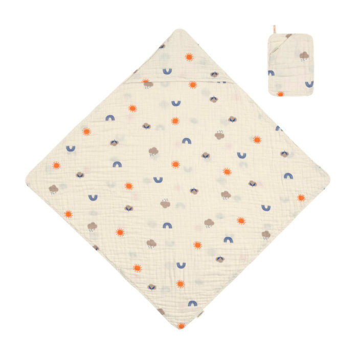 Set mousseline (gant de toilette + cape de bain) - Nature, Beige (Lassig)